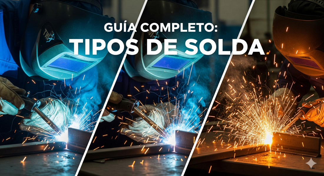 Soldador profissional utilizando o processo de solda MIG/MAG em uma bancada industrial, com faíscas visíveis.